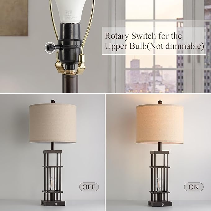 29.5" Table Lamps for Living Room Set of 2, Farmhouse Table Lamps with USB C+A Ports, Touch Control Bedside Lamps with Oil Rubbed Bronze Finish, Bulbs Included