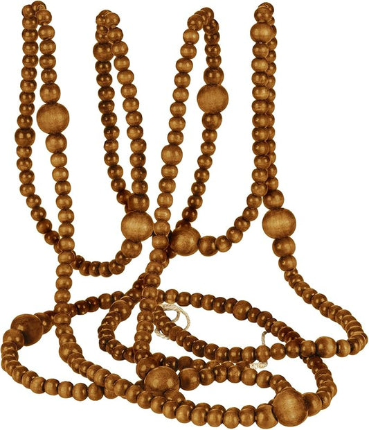 12 Feet Christmas Wooden Beads Garland Round Craft Farmhouse Vintage Wood Bead Garlands for Xmas Decoration Supplies(Coffee)