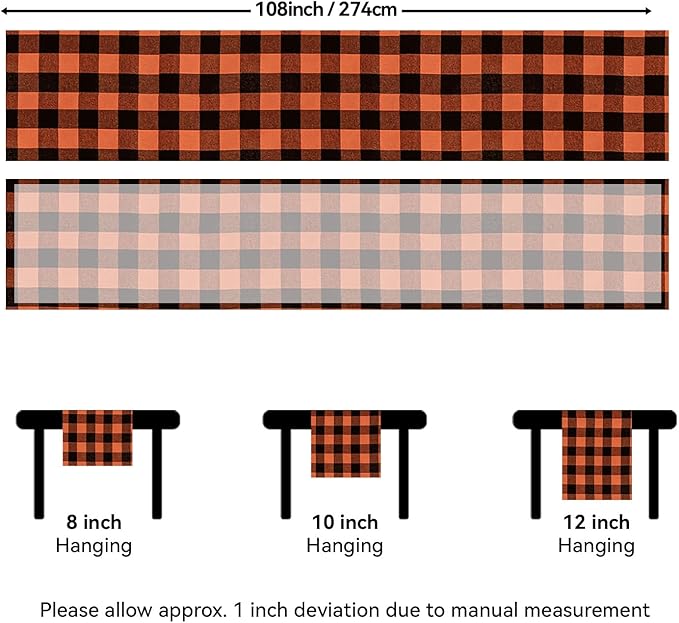 Softalker Fall Checkered Table Runner - Orange Buffalo Plaid Halloween Thanksgiving Stain Resistant Washable Table Decoration for Dining/Parties/Holiday Decor, 13 x 108 Inch
