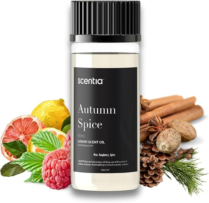 Scentia Autumn Spice Essential Oil – 50ml Fall Blend with Pumpkin Spice Notes | Diffuser Oil for Home, Halloween & Thanksgiving Décor | Aromatherapy, Candle & Soap Making