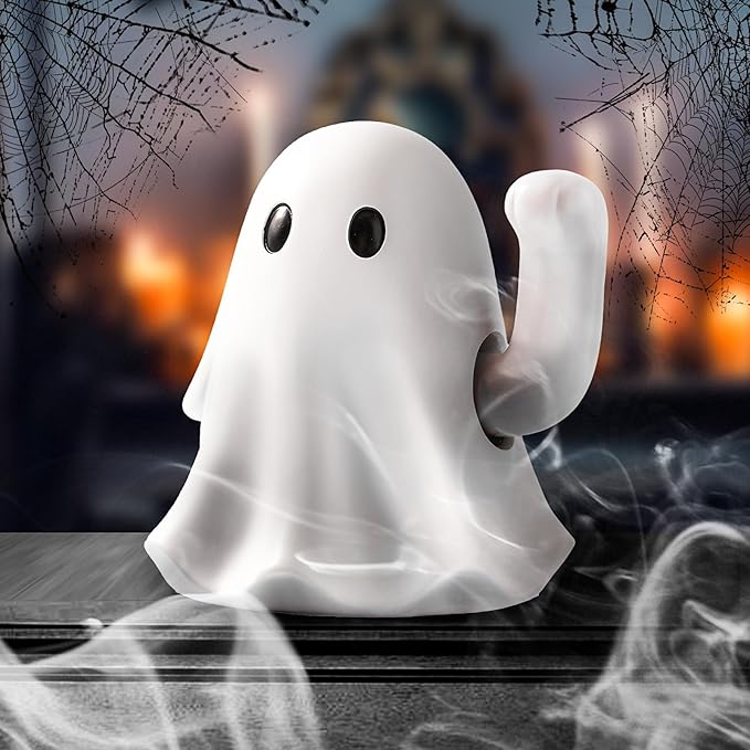 WDS WONDROUS Halloween Decor Ghost Figurine Decoration Waving Hand Lucky – Resin Funny Ghost Statue with Shaking Arm – Halloween Decor Indoor, Spooky Tabletop for Home Office Party Gifts