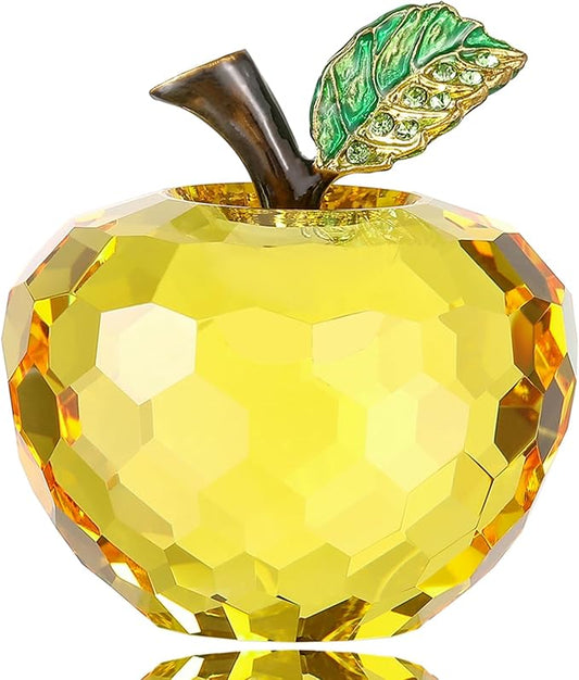 Crystal Apple Figurine Paperweight, Handmade Statue Ornament Home Decoration, Collectible Crystal Crafts, Come with Gift Box, Great Gift for Birthday Holidays Christmas (Yellow-60mm)