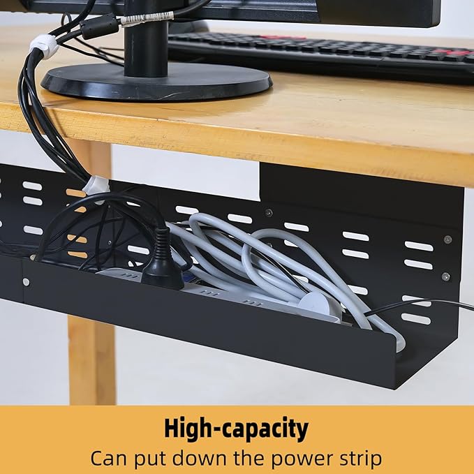 Under Desk Cable Management Tray, Power Strip Holder, Cord Organizer, Wire Tamer for Office and Home, Black (41 inch)