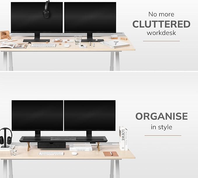 Anji Mountain Monitor Stand - Desktop Organizer & Laptop Riser, Ergonomic Monitor Riser, Space-Saving Monitor Stand for Desk, Durable Construction, Easy Assembly, Ideal for Home & Office,Black
