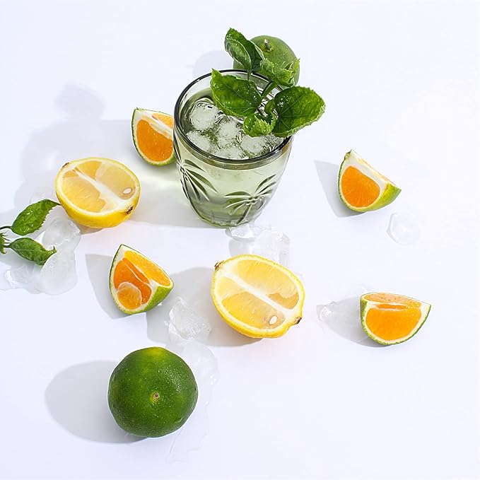 M&N HOME Green Christmas Tumblers, Colored Whiskey Glasses, Set of 4 Colorful Drinking Glasses, 9 Oz Coconut Cups, Glass Cups for Water and Juice, Holiday Glasses Drinkware - GREEN SET