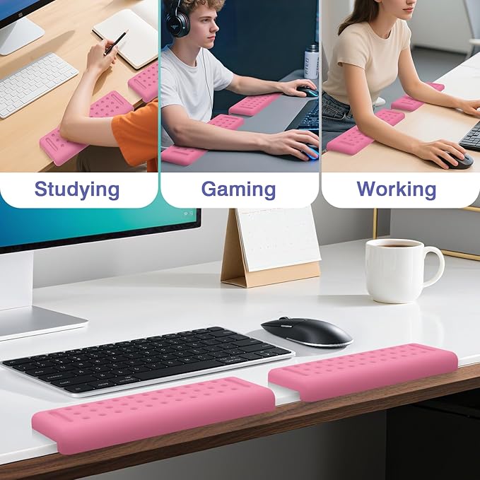 L-Shaped Desk Edge Cushion, 2 PCS Elbow Rest for Desk with Ergonomic Support, Memory Foam Elbow Pad & Arm Rest for Palm, Wrist & Forearm, Non-Slip & Separate Design, Office & Home, Pink