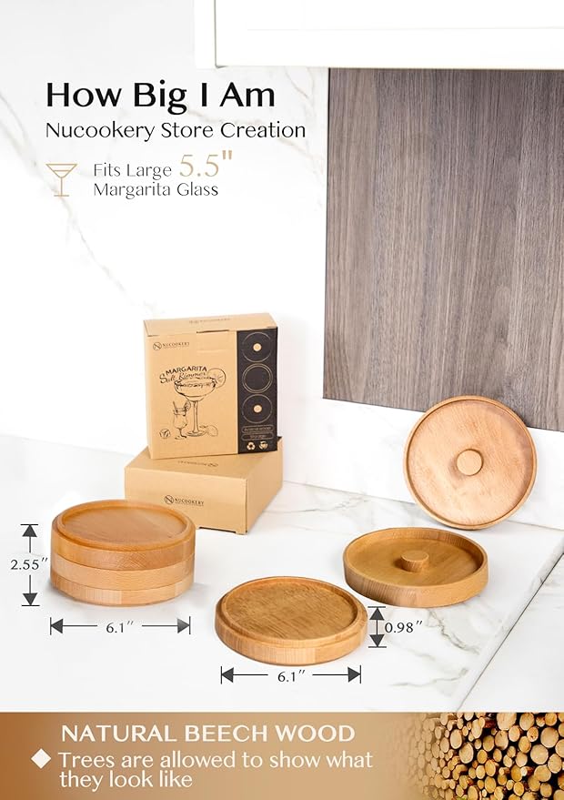 Nucookery 3-Tier Wood Bar Glass Rimmer, 5.6" Margarita Salt Rimmer Set, Sugar and Salt Rimmer Tray for Juice Cocktails, Bartender Bar Party Tool, Drinks Bar Accessories Box for Home Bar (Beech Wood)