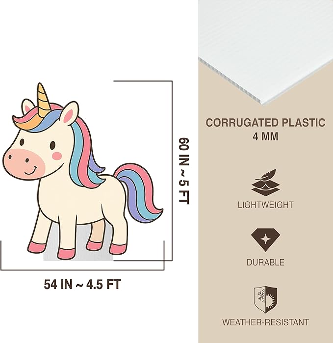 Unicorn - Cartoon Life Size Standee - 5FT Freestanding Coroplast Cutouts | Fantasy Animal Standup Photo Booths, Birthday & Halloween Decorations