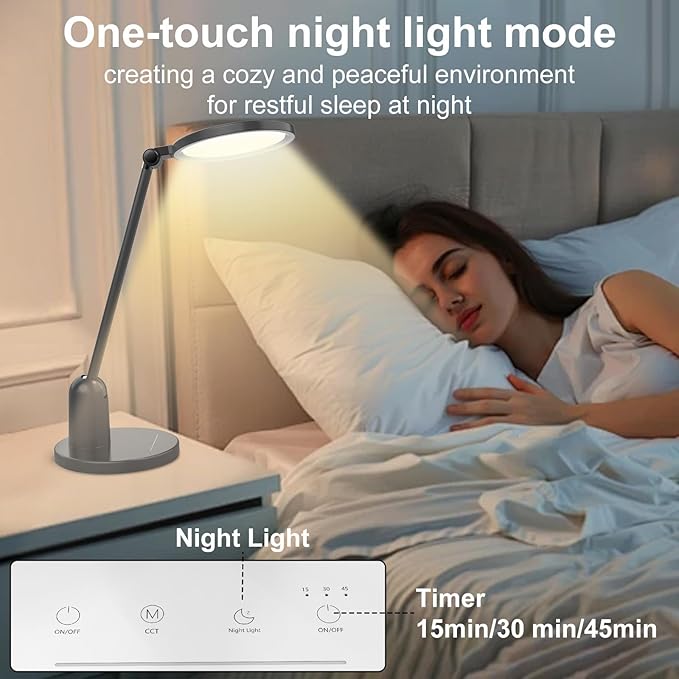 Desk Lamps for Home Office with Stable Base, 1000LM Ultra Bright Eye-Caring LED Desk Light, 3000K-6000K Dimmable Table Lamp with Stepless Dimming & Timing Function for Work, Reading, Bedroom, Bedside