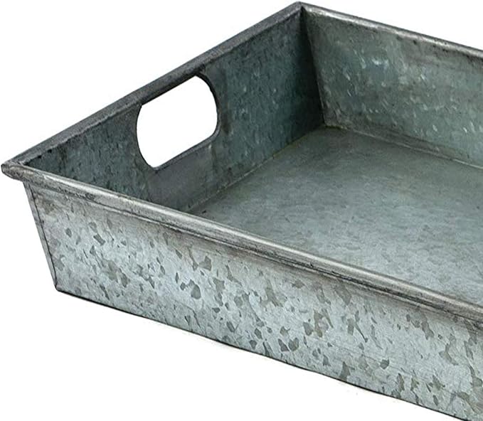 Benzara Square Galvanized Metal Tray with Handle