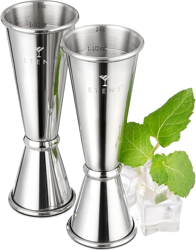 Japanese Jigger Set for Bartending 2 Pack - 1 oz 2 oz Cocktail Graduated Jigger | Easy Read Measurements Inside Shot Measure | Liquor Measuring Cup & Alcohol Measuring Tools| Metal Bar Jigger
