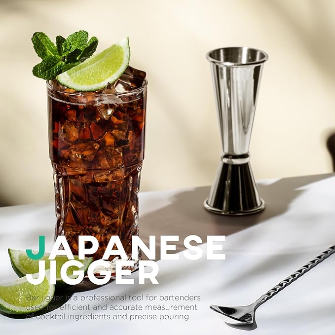 Homestia 2 Pcs Double Cocktail Jigger - Double Jigger and Japanese Style Stainless Steel Bar Measuring Jigger - 1 Oz to 2 Oz Jiggers -Silver Alcohol Measuring Tools (2 Pieces)