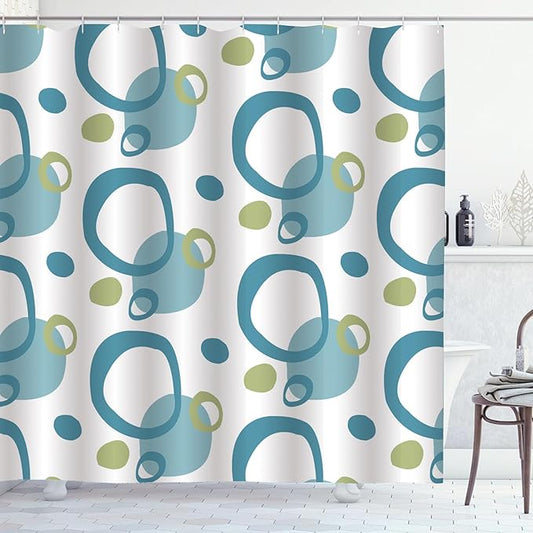 Teal Blue Circle Shower Curtain Abstract Geometric Polka Dot Modern Minimalist Bathroom Curtains Waterproof Polyester Fabric Bath Curtain 72 x 72 Inch with 12 Hooks