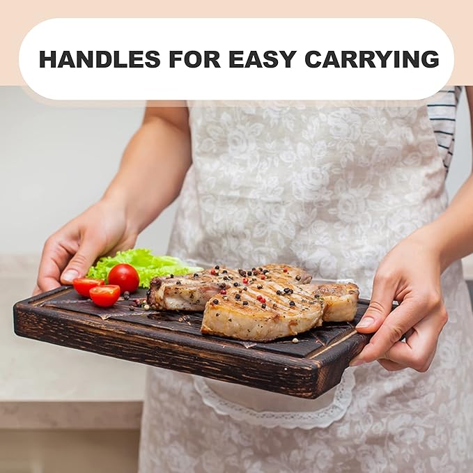 Wooden Steak Board Solid Oak Serving Barbecue Platter Natural Thick Cutting Plate Durable & Quality (Medium)