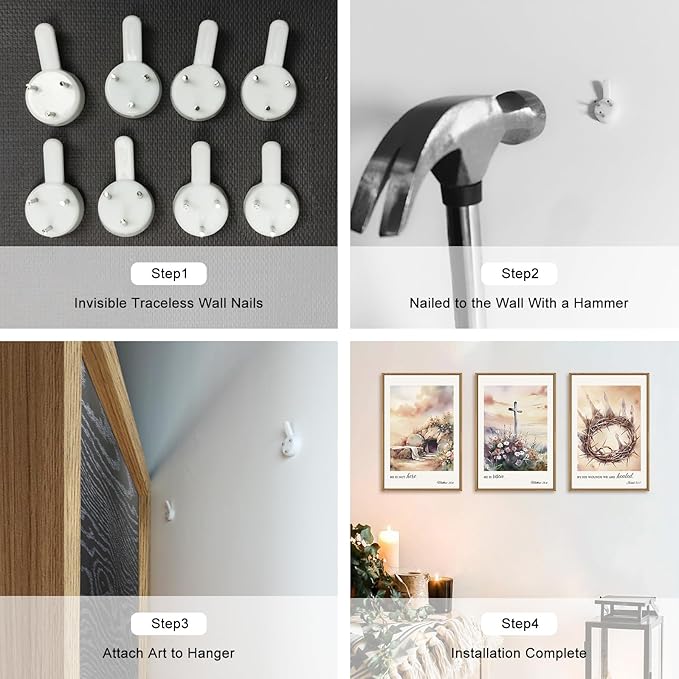 3 Pcs Christian Cross Framed Wall Art Set, Jesus Empty Tomb Canvas Decor, Christian Religious Bible Painting, Jesus Crucifixion Risen Easter Print for Living Room, Bedroom, Church 16X24inch