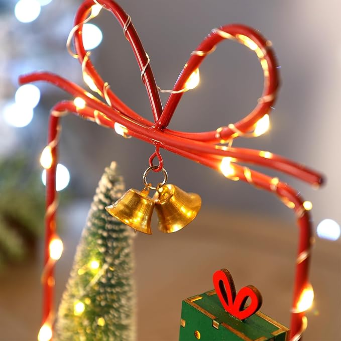 Christmas Tabletop Decoration, Wooden Lighted Christmas Gift Box Decorations, Christmas Giftboxes Santa Ornaments, Battery Operated Christmas Indoor Fireplace Home Table Decorations