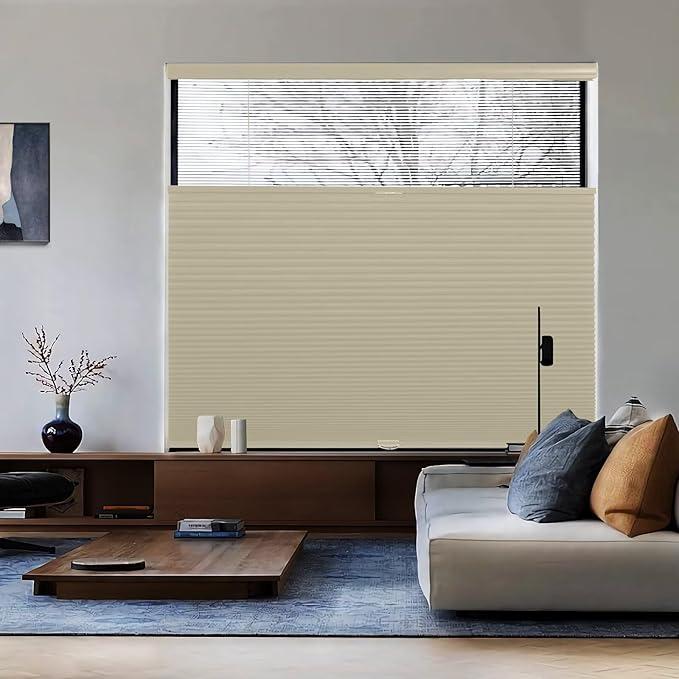 MYshade Top Down Bottom Up（TDBU） Cellular Shades, 1.5 inch Cordless Blackout Honeycomb Pleated Blinds for Windows Home Bedroom Office, Light Control, Thermal Insulated, 31" W x 72" H, Beige