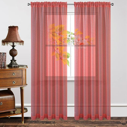 Joydeco Red Sheer Curtains 84 Inch Length 2 Panels Set, Rod Pocket Long Sheer Curtains for Window Bedroom Living Room, Lightweight Semi Drape Panels for Yard Patio (54x84 inch, Red)