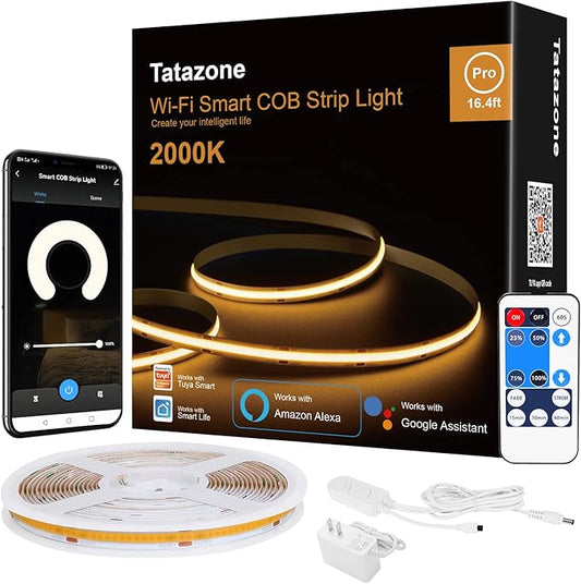 2000K Orange Color Smart COB Led Strip Light with App and Remote Control, 16.4ft 2000K WiFi Yellow Led Light Strip Compatible with Alexa Google, Dimmable Indoor Led Lights for Home, Hotel