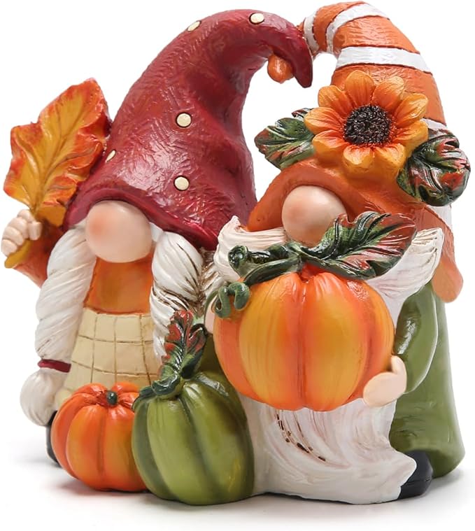 Hodao Fall Thanksgiving Pumpkin Gnome Decorations Handmade Swedish Tomte Gnome Elf for Fall Decor Gift - Thanksgiving Party Home Couple Gnomes Decor - Autumn Gift