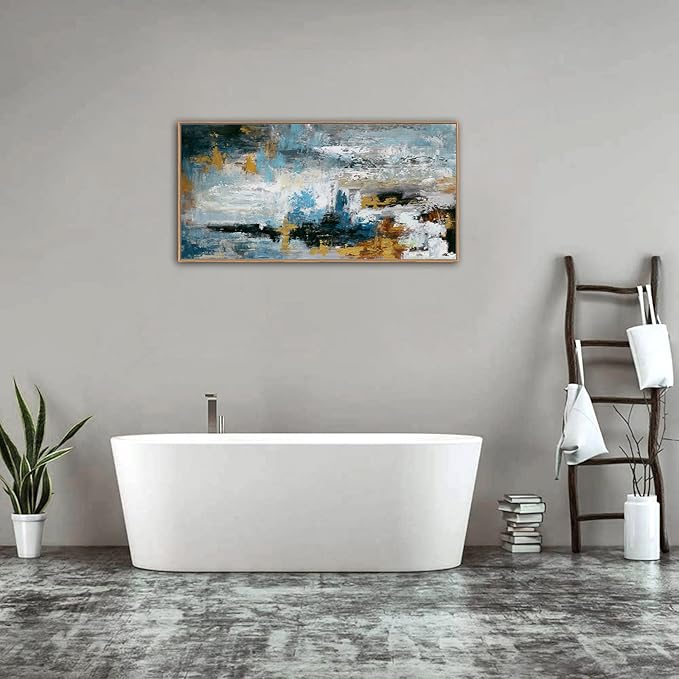 Abstract Wall Art Large Canvas Picture Modern Blue Grey Brown Artwork on Canvas Prints Wall Decoration for Living Room Bedroom Bathroom Kitchen Office Home Wall Decor Framed Ready to Hang 20" x 40"