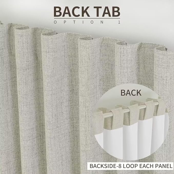 Joydeco Natural Linen Curtains 108 inch Length 2 Panels Set Burg 100% Blackout Patio Door Curtain Room Darkening Sliding Door Curtains Thermal Insulated Back tab Rod Pocket(105x108 inch, Light Beige)