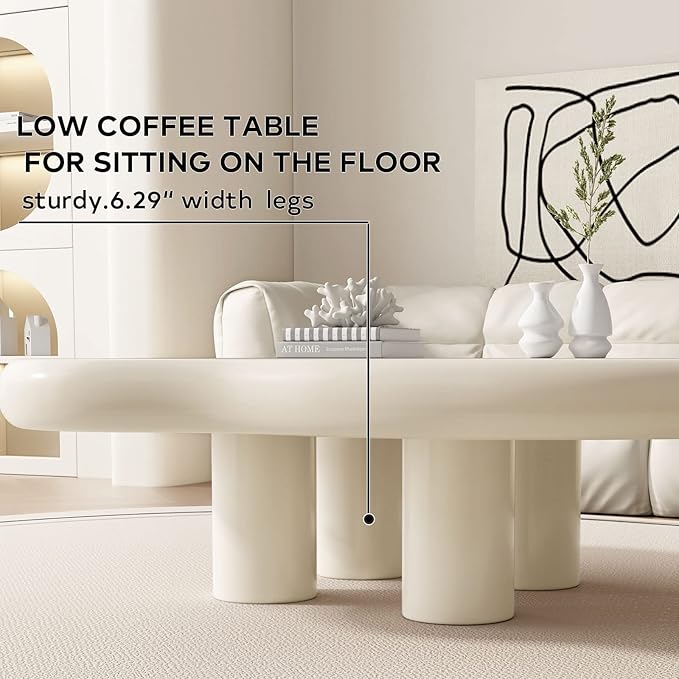 Cloud Coffee Table with 4 Legs for Living Room,Center Table,Low Table,Cream End Table,Round Corner Sofa Table (White, 46“)