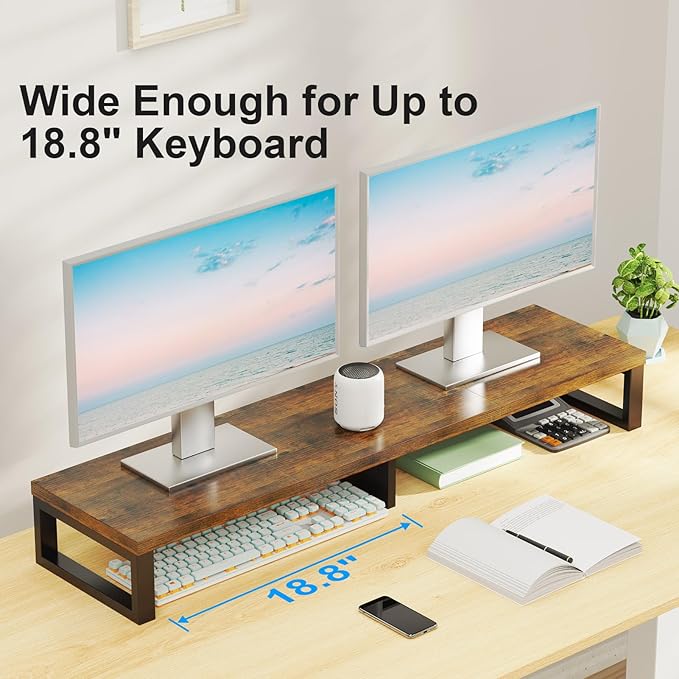 Zimilar Dual Monitor Stand Riser, Large Monitor Stand for Desk, Wood Monitor Riser with Storage Organizer for Home Office, Monitor Stands for 2 Monitors, Desktop Wooden Monitor Riser for Computer