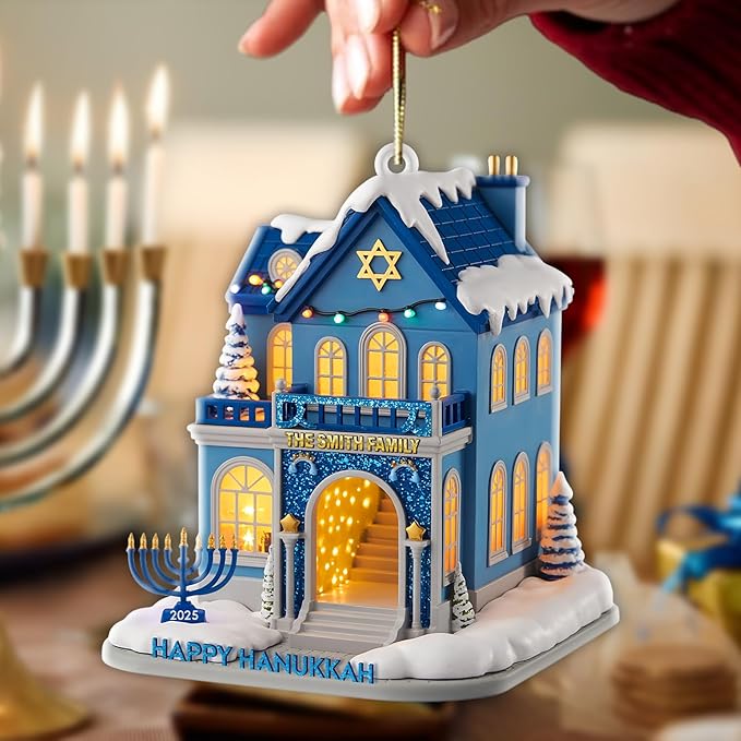 Personalized Hanukkah Ornaments - 2D Flat Jewish Ornaments, House Warming Gifts New Home Ornament 2025, Hanukkah Gifts for Women Men Family Christmas Ornament, Chrismukkah Decorations