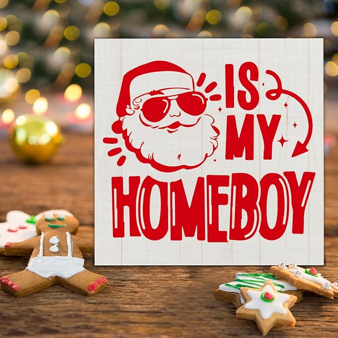 Funny Christmas Decorations, Santa Is My Homeboy Wooden Sign Home Decor, Santa Wooden Block Sign, Christmas Decor for Table Shelf 5 x 5 Inch