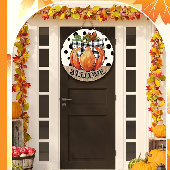 3 Pcs Fall Thanksgiving Decoration for Home Front Door Decor Signs Fall Pumpkin Wooden Wreath Autumn Maple Leaves Door Hanger for Farmhouse Autumn Thanksgiving Home Office Decor