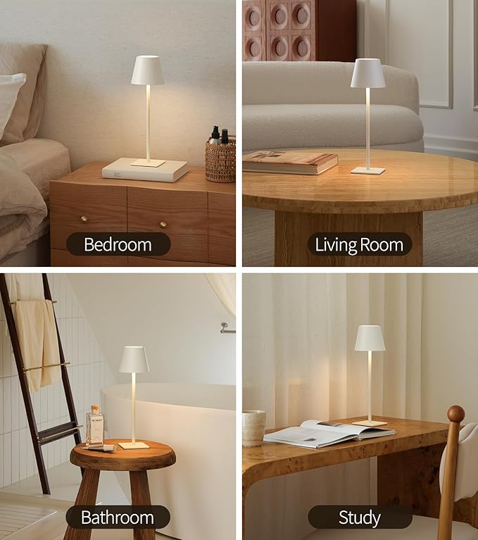 UME 3 Pack Cordless Table Lamp, Battery Operated Lamp - Portable Waterproof Rechargeable Table Lamp w/ 3 Color Temps & Stepless Dimming for Dinner, Desk, Cafe, Outdoor (White)