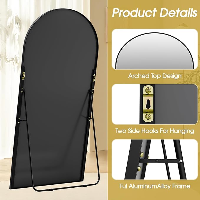SUNQUEEN 81"x41" Floor Mirror Full Length, Oversized Arched Full Length Mirror with Stand, Full Body Mirrors for Bedroom Living Room or Cloakroom Black