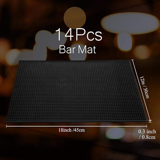Tioncy 14 Pcs Bar Mat for Countertop 18 x 12 Inch Non Slip Rubber Mat Service Spill Cocktail Bartending Restaurants Barbershop Clippers Salon Tools, Black