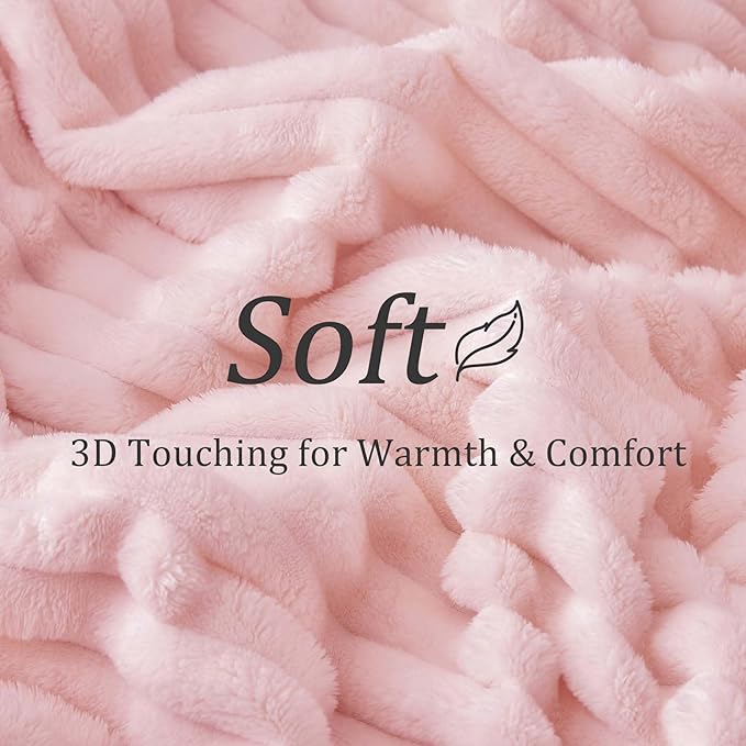 BEDELITE Fleece Throw Blanket for Couch - 300GSM Soft & Warm Fluffy Pink Blanket, Decorative and Giftable Striped Blankets for Women, Men, 50"x60"