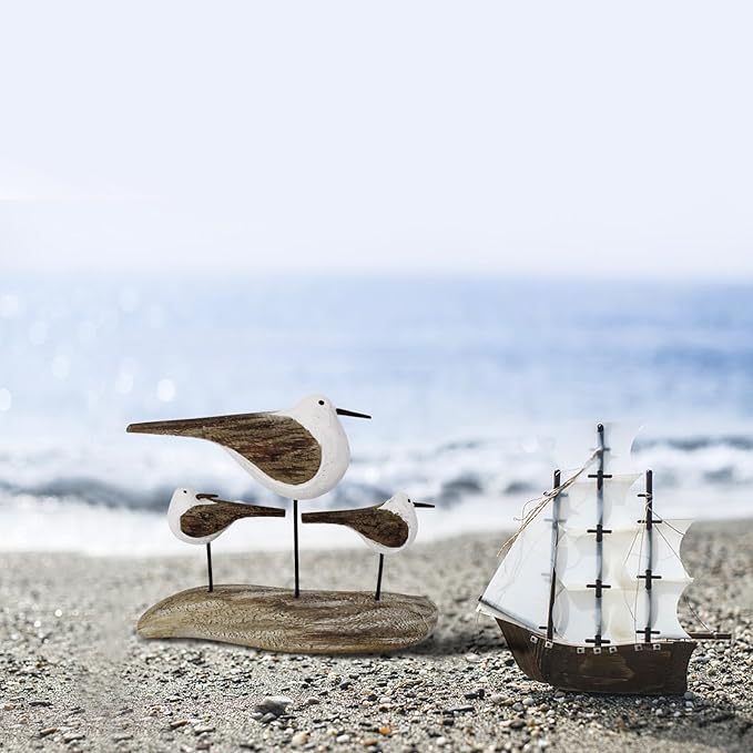 K KILIPES Beach Coastal Wood Seabird Figurine Home Office Table Desk Decor Sea Bird Sculpture Statue for Tabletop Shelf Nautical Bathroom Decoration Ornament Gift