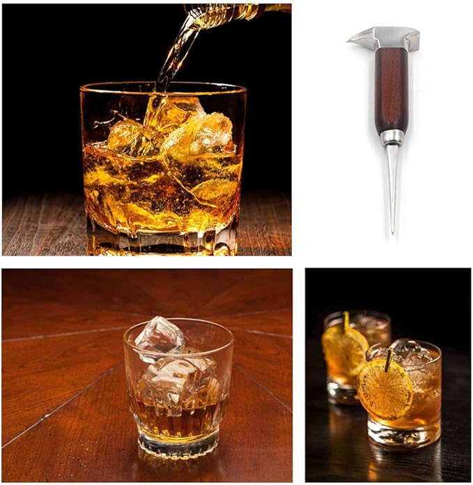 Ice Pick Stainless Steel, Ice Picks for Breaking Ice, Ice Pick with Wood Handle, Ice Picks for Kitchen, Bars, Bartender, Best Ice Carving Tools (short)