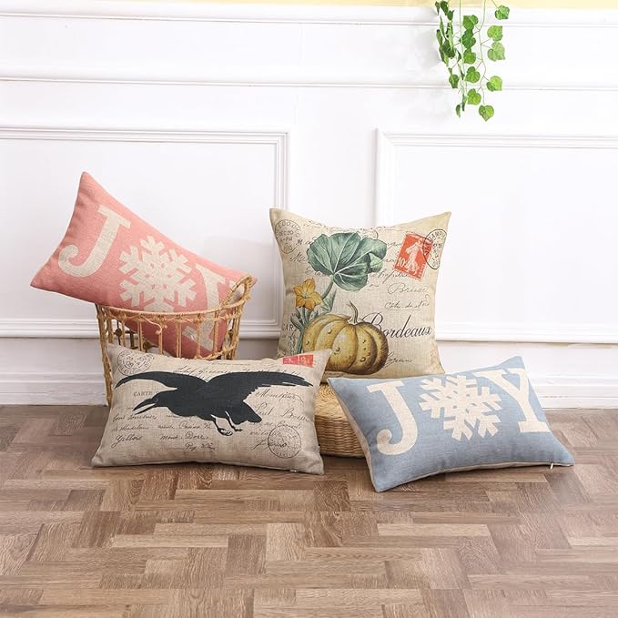 TRENDIN Pumpkin Pillow Cover 18X18 for Couch Fall Decorations for Home Square Linen Cushion Case Sofa Home Thanksgiving Decor Vintage PL1076TR