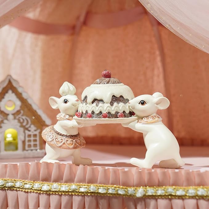 Braxio Christmas Decorations Indoor Home Decor - Resin Cute Christmas Mouse Holding Cake for Women Coffee Table Desk Christmas Decor 5.5 * 2.5 * 3.5 Inch