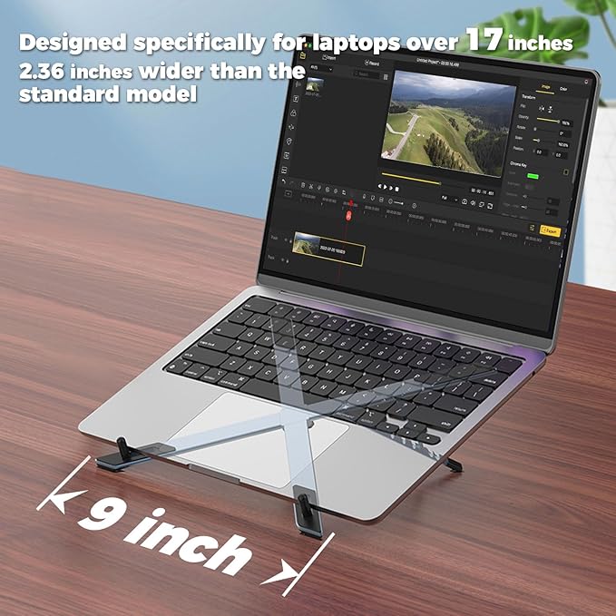 ZenRich Foldable Laptop Stand, Ergonomic Aluminum Laptop Holder Riser with 6-Levels Height Adjustment, Fits with MacBook Air, MacBook Pro, iPad, HP, Dell, Lenovo (Up to 17.3'')