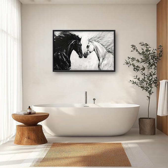 Horse Wall Art Western Horse Pictures Wall Decor Large Black and White Canvas Prints Framed Artwork Paintings Home Office Decorations for Living Room Bedroom Dinning Room Corridor 36"x24"