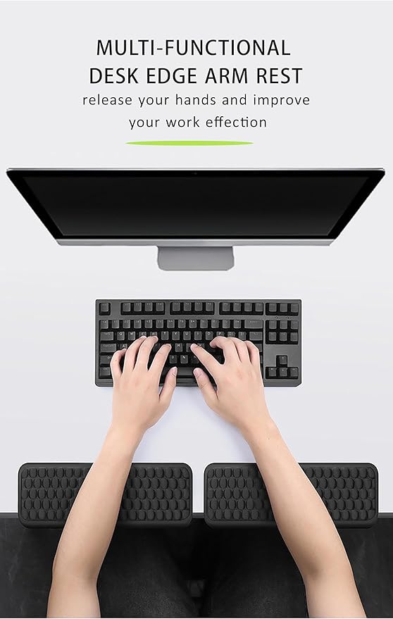 Arm Rest for Desk, L-Shape Desk Mat Elbow Rest for Computer Keyboard, Black Ergonomic Keyboard Pad with Wrist Support, Memory Foam Desktop Edge Cushion, Home Office Work Accessories for Women