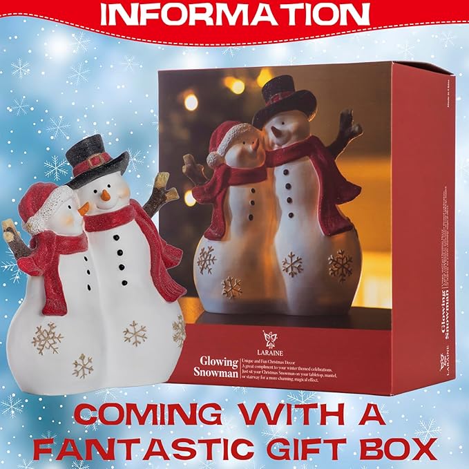 Christmas Decor Snowman Figurines Resin Lighted Indoor Ornaments Holiday Tree Festive Decorations Light Up New Year Gift Decoration for Table (Snowman Couple)