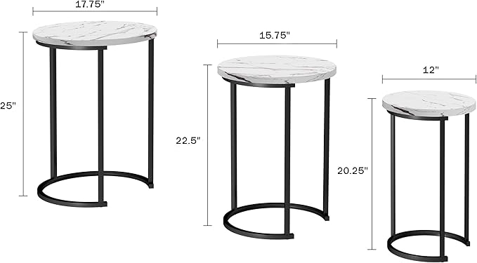 Lavish Home Nesting Tables – Set of 6 Space-Saving Round Side Tables with Faux Marble Tops – Modern Apartment Furniture Accent & End Table Set for Living Room, Bedroom, or Home Office (White)