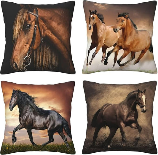 Set of 4 Throw Pillow Covers Horses Running Simply Creative Cartoon Animal Night Decorative Pillow Cases Home Decor Square 18x18 Inches Pillowcases
