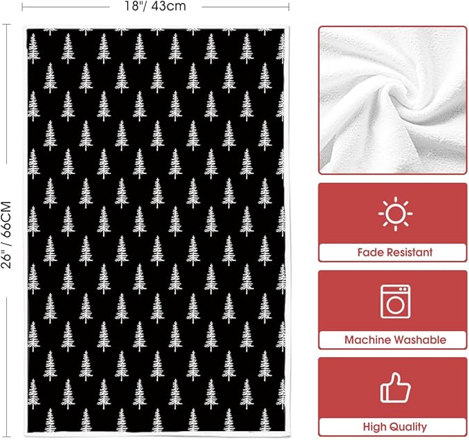 Artoid Mode Black Xmas Tree Christmas Kitchen Towels Dish Towels, 18x26 Inch Farmhouse Holiday Winter Decoration Cleaning Set of 2