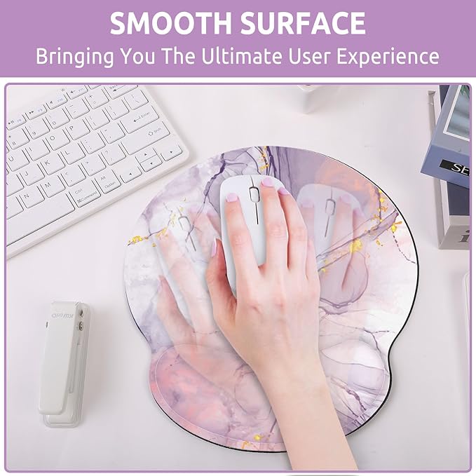Ergonomic Mouse Pad with Wrist Rest, Purple Mousepad with Non-Slip Rubber Base and Smooth Surface, Small Mouse Pads for Desk, Office Desk Accessories