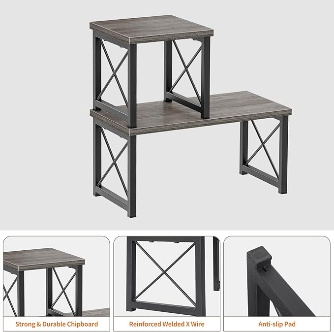 Honiter Desk Shelf for Top of Desk, Wood Desktop Shelf, 2 Tier Adjustable Bookshelf Organizer, Freestanding Stackable Desk Stand Storage Organizers Kitchen Counter Display Rack