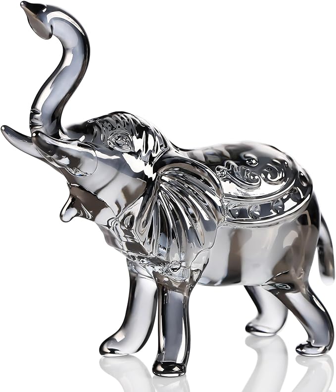 YWHL Black Crystal Elephant Figurine Decor, Glass Elephant Figurine Gifts for Women, Handmade Animal Collectible Statue