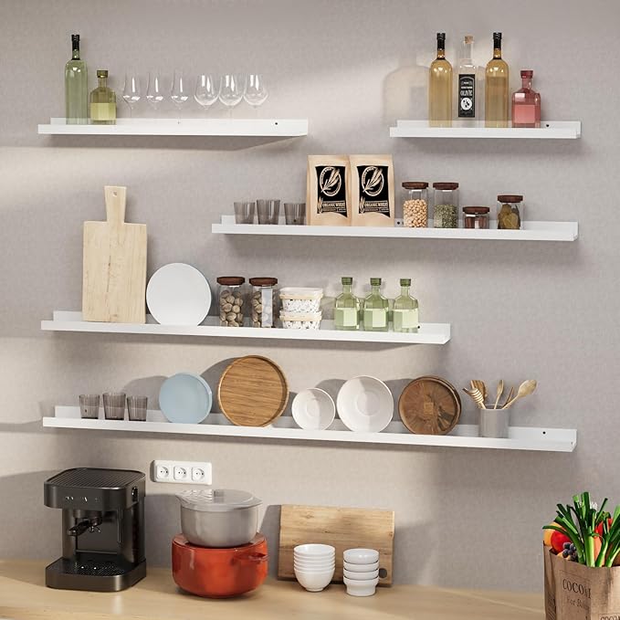 SAUMONIERES Picture Ledge Shelf Floating Book Shelves Set of 2 Wall Mounted Solid Wood for Bedroom Bathroom Living Room Kitchen, 24 Inch White